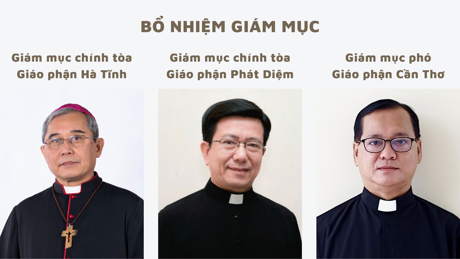 ĐTC bổ nhiệm GM Chính toà cho hai Giáo phận Hà Tĩnh và Phát Diệm và GM Phó cho Giáo phận Cần Thơ