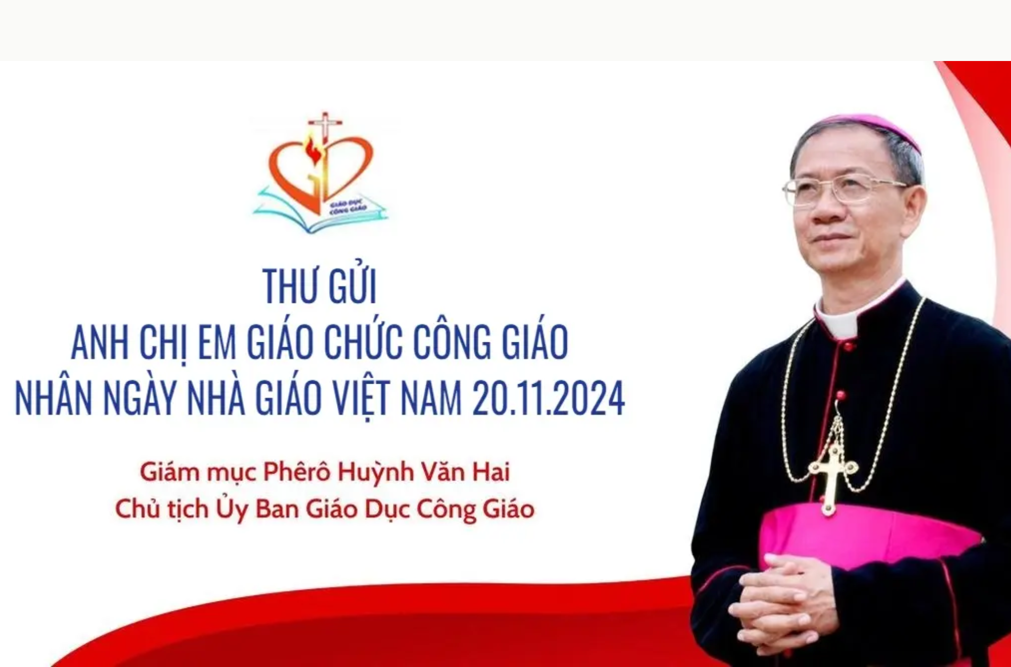 Thư gửi anh chị em giáo chức Công giáo nhân ngày Nhà giáo Việt Nam 20/11/2024