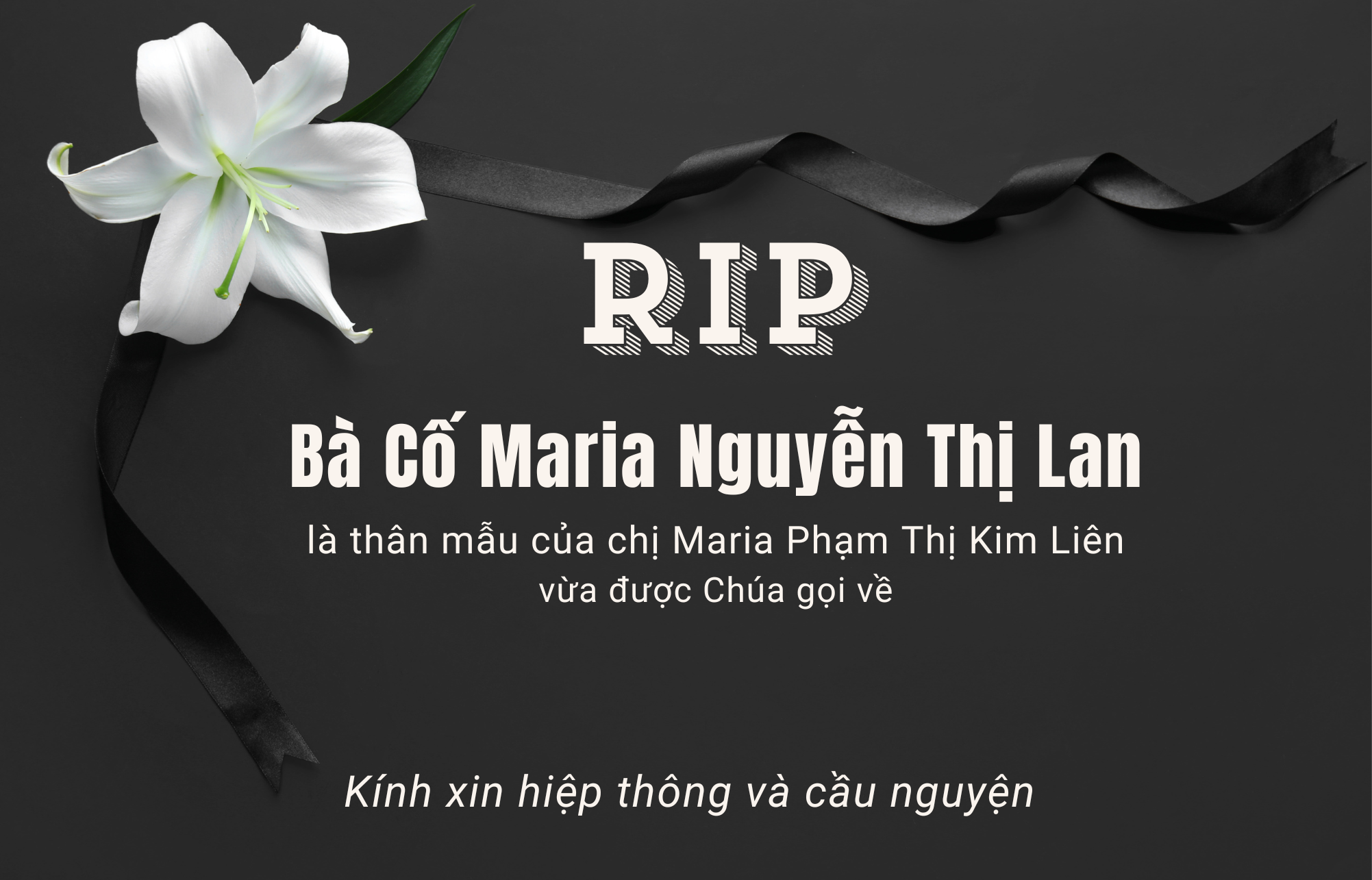 xin cau nguyen cho ba co maria la than mau cua chi maria pham thi kim lien moi duoc chua goi ve