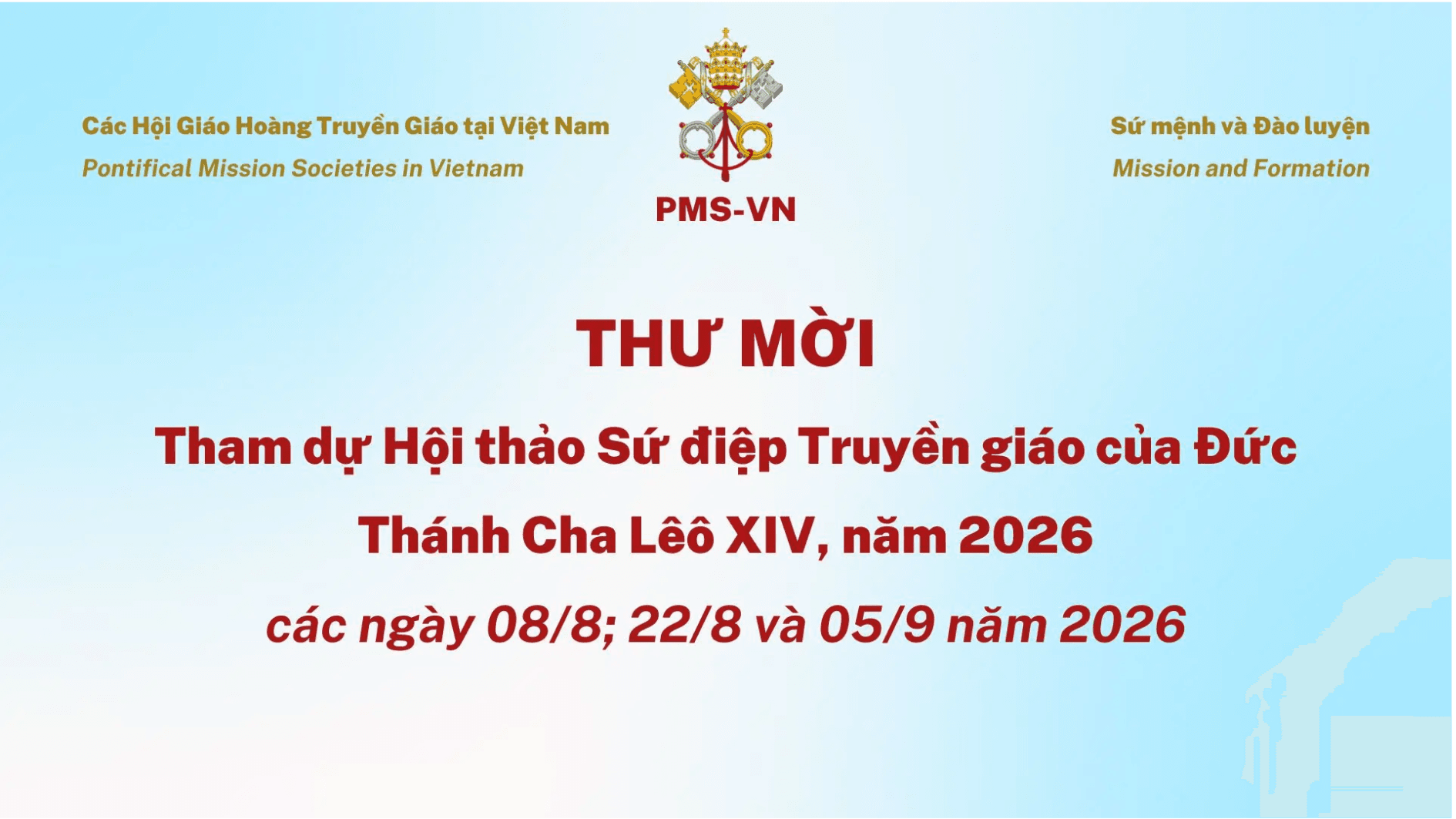 Thư mời Tham dự Hội thảo Sứ điệp Truyền giáo năm 2026 của Đức Thánh Cha Lêô XIV