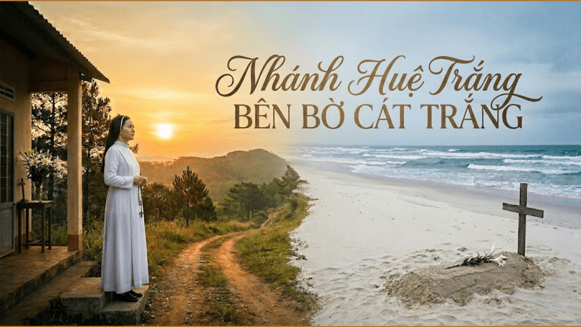 Nhánh huệ trắng bên bờ cát trắng